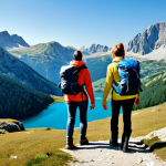 몬테네그로 관광지 안전사고 - **Subject:** A family hiking in Durmitor National Park, fully clothed in hiking gear, appropriate at...