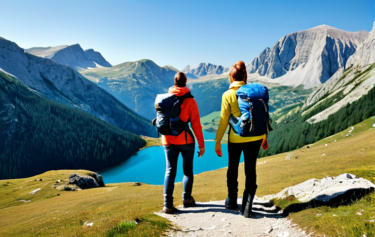 몬테네그로 관광지 안전사고 - **Subject:** A family hiking in Durmitor National Park, fully clothed in hiking gear, appropriate at...