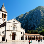몬테네그로 가톨릭 성당 - **Prompt:** The Kotor Cathedral of Saint Tryphon, exterior view, showcasing Romanesque and Byzantine...