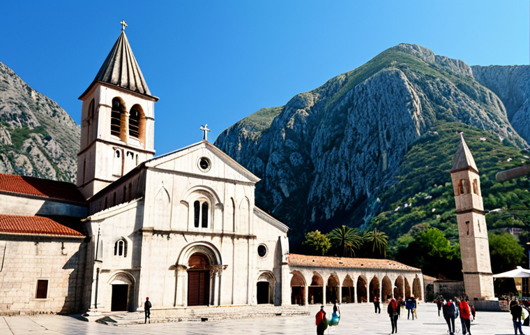 몬테네그로 가톨릭 성당 - **Prompt:** The Kotor Cathedral of Saint Tryphon, exterior view, showcasing Romanesque and Byzantine...