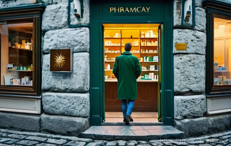 몬테네그로 약국 이용법 - **Prompt:** An inviting and clearly identifiable pharmacy in a charming Montenegrin coastal town. Th...