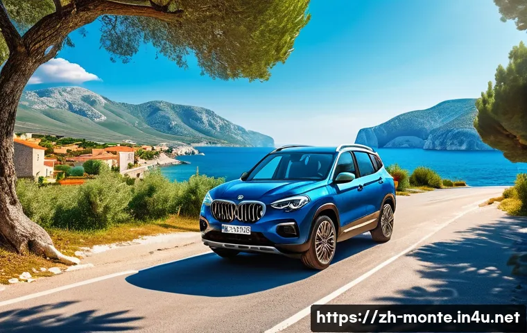 몬테네그로 렌터카 이용법 - A scenic coastal drive along the Adriatic Sea in Montenegro during a bright sunny morning, featuring...