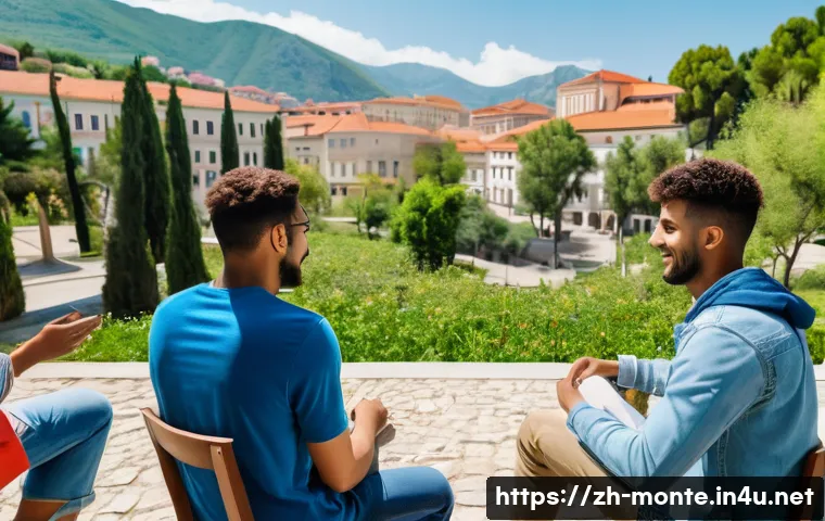 몬테네그로 유학생 비율 - A vibrant university campus scene in Montenegro during springtime, featuring international students ...