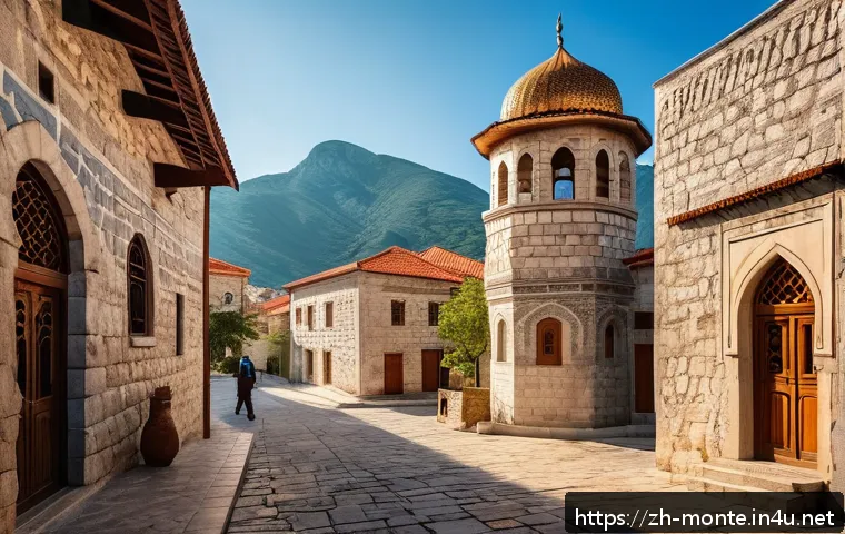 몬테네그로와 이슬람 문화 - A picturesque Balkan old town street scene in Montenegro, showcasing a harmonious blend of tradition...