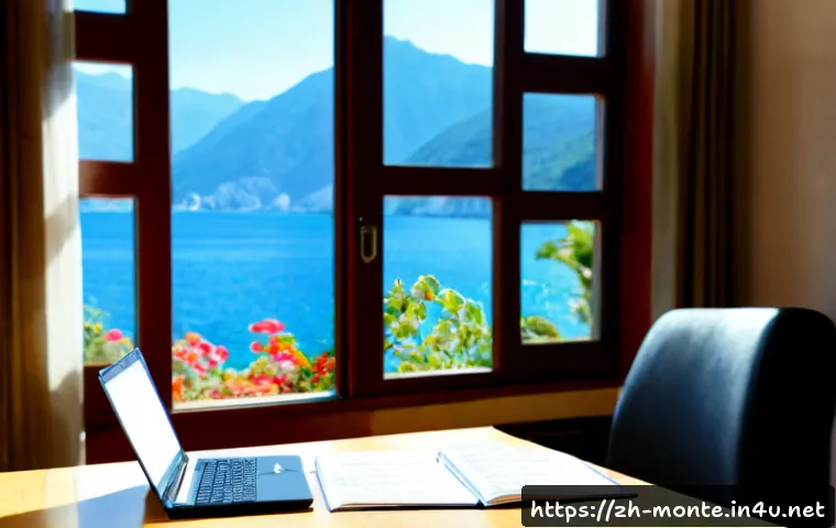 몬테네그로 유학 및 거주 정보 - Photorealistic international student lifestyle in Montenegro, a young adult studying at a sunlit apa...